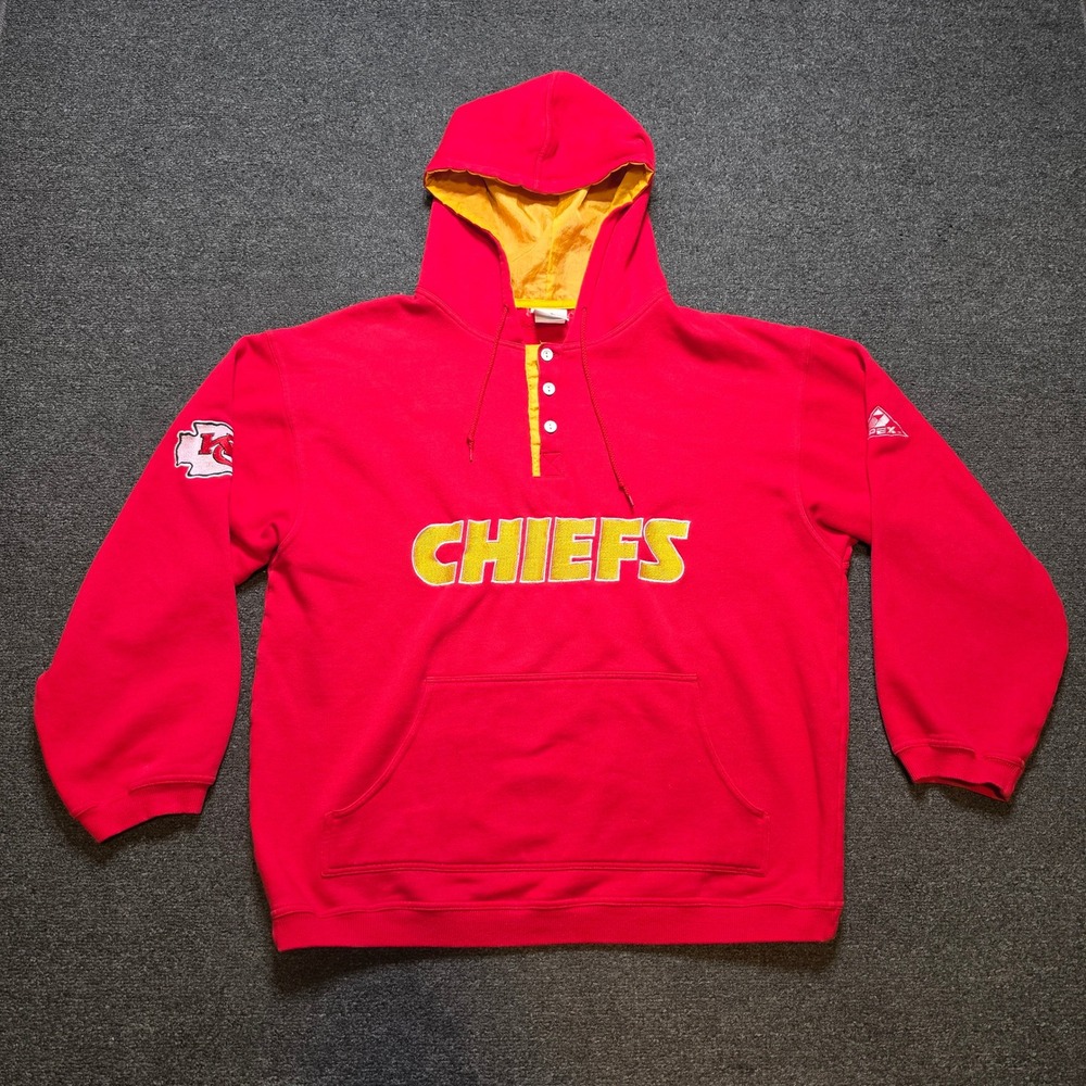 Vintage Kansas City Chiefs Apex One Hoodie Red Mens 2XL Henley Pullover Rugby